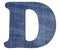 Letter D of the alphabet - Texture details of denim blue jeans. White background