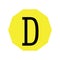 The letter D is black in color with a yellow decagon