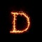 Letter D burning in fire, digital art isolated on black background, a letter from alphabet set