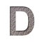 The letter D is cut from white paper against the background of an industrial sheet of rusty steel. Decorative alphabet