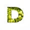 Letter D of English alphabet of fresh grape and cut paper isolated on white. Typeface of green berries