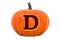 Letter D Halloween Font. Pumpkin with carved letter, 3D rendering