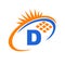 Letter D Inside Solar Cell or Solar Panel Energy Logo Design. Letter D Logo with Solar Elements, Sun, Solar Panels Sign