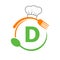 Letter D Logo With Chef Hat, Spoon And Fork For Restaurant Logo. Restaurant Logotype On Letter D Spoon And Fork Concept