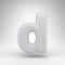 Letter D lowercase on white background. White plastic 3D letter with glossy surface.