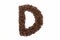 Letter D roasted coffee beans with white background