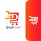 Letter D Shopping Cart Logo, Fast Trolley Shop Icon