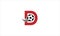 Letter D with soccer ball shot icon and football in flat vector minimalist logo design