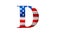 Letter D with stars and stripes US flag lettering font