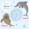 Letter D tracing. Dolphin. Dugong. Marine alphabet