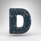 Letter D uppercase on white background. 3D letter with blue terrazzo pattern texture