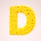 Letter D in a yellow sweet corn style. Vegetable alphabet or bubbles font. 3d rendering