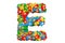 Letter E from colored SIM cards, 3D rendering