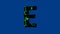 Letter E - hi-tech cyber punk black and green font on blue, isolated - object 3D illustration