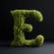 Letter E with moss. Large soft forest font. Green typographic symbol made of grass