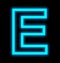 Letter E neon lights outlined isolated on black