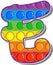 Letter E. Rainbow colored letters in the form of a popular children's game pop it.