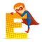 Letter E Superhero Boy Cartoon character Vector illustration