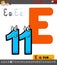 Letter E worksheet with cartoon eleven number
