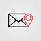 Letter envelope, email with map pin icon illustration. Send location symbol