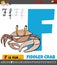 Letter F from alphabet with cartoon fiddler crab animal