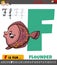 Letter F from alphabet with cartoon flounder animal