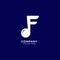 Letter F Alphabet Music Logo Design isolated on Navy Blue background. Initial and Musical Note, Semi Quaver Notes logo concept.