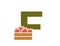 letter f with apple crate. fruit and organic food alphabet logo. harvest and gardening design