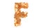 Letter F, from golden ingots. 3D rendering