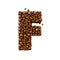 Letter F made of chocolate bubbles, milk chocolate concept, 3d render