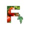 Letter F made of fresh fruit. F lettering