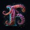 Letter F using typography style of realistic octopus