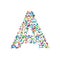Letter a filled with dense watercolor confetti on.