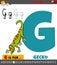 Letter G from alphabet with cartoon gecko animal character