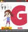 Letter G from alphabet with cartoon girl kid character