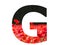 Letter G of the alphabet made with a red poppy sticking out above the field of poppies with a dark background