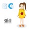 Letter G Girl English Alphabet Tracing Coloring book page.