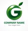 Letter G green apple abstract brandname sign.