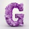 letter G made of translucent purple crystal on white background generative AI