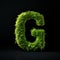 Letter G with moss. Large soft forest font. Green typographic symbol made of leaves.
