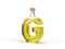 Letter G shaped bottle with olive oil inside. 3d illustration