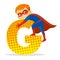 Letter G Superhero Boy Cartoon character Vector illustration