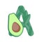 Letter A with green leaves and avocado