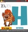 Letter H from alphabet with cartoon hyena animal