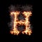 Letter H burning in fire with smoke, digital art isolated on black background, a letter from alphabet set