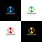 Letter H in circle logo, icon flat and vector design template. The letter h in inversion with circle logotype for brand or company
