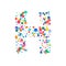 Letter h filled with sparse watercolor confetti.