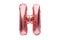 Letter H made of rose golden inflatable helium balloon isolated on white. Gold pink foil balloon font part of full alphabet set of