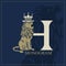 Letter H with Roaring Lion. Artistic Design. Crown is at the Top. Creative Logo with Royal Character. Luxury Style. Silhouette of