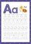 Letter A. Handwriting practice worksheet. Learning alphabet cute activity page